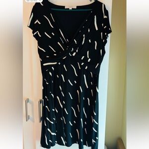 LOFT Black and White Ruched Wrap Maxi Dress